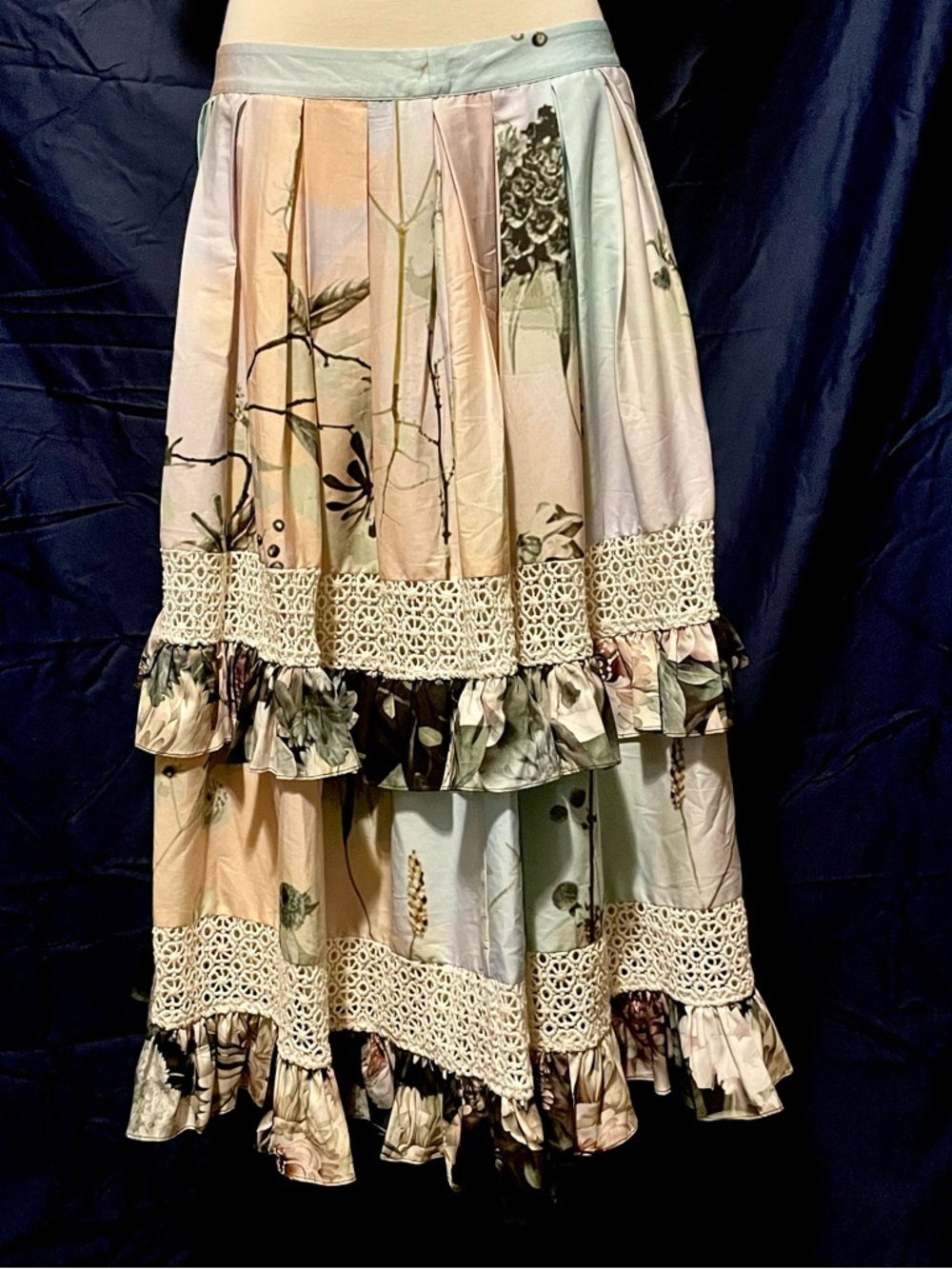 Romantic Tiered Maxi Skirt in Pastel Peach and Mint